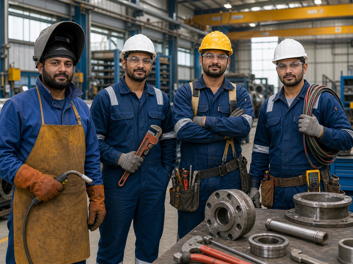 Skilled workers in industrial workshop